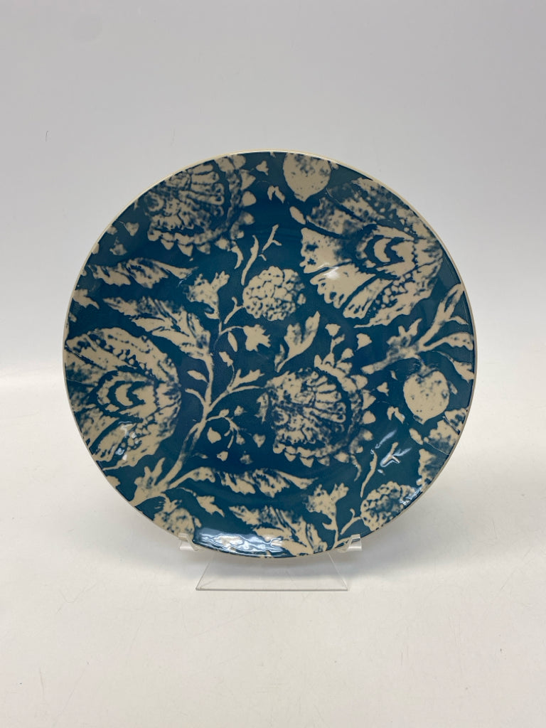 Slate Blue Beige Flowers Plate (s)