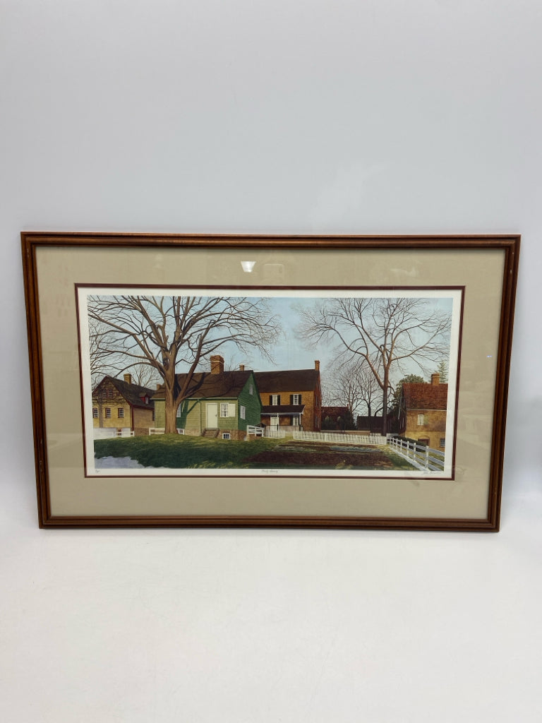 John Furches Green/Cream Brown Old Salem Framed Art
