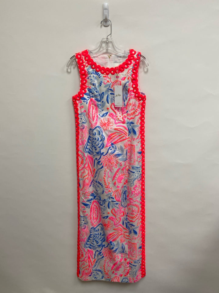 NWT LILLY PULITZER Size 2 Neon Coral White/Blue Maxi Ladies Dress