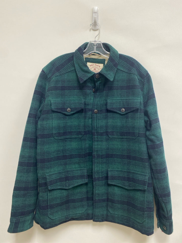 FAT FACE Size XL Navy/Green Plaid Button Up Wool Blend Men&