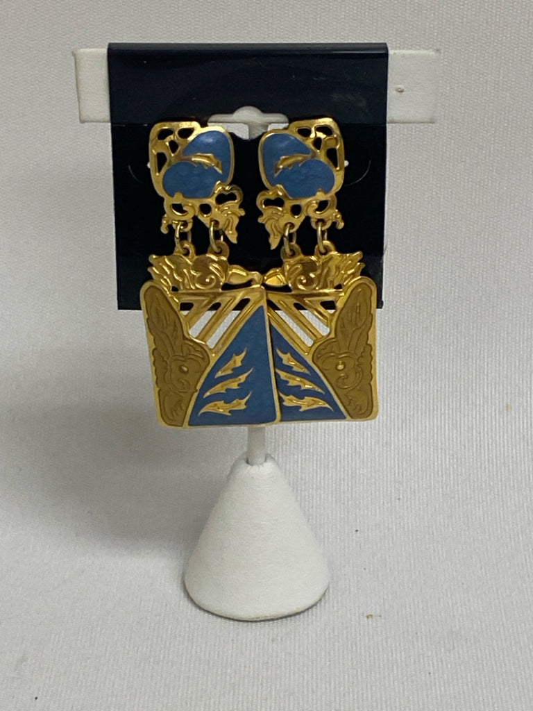 Gold Color Green Shapes Earrings