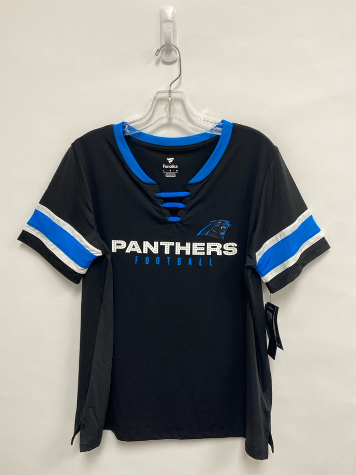 NWT NFL Size L Black Blue/White Carolina Panthers Ladies Top