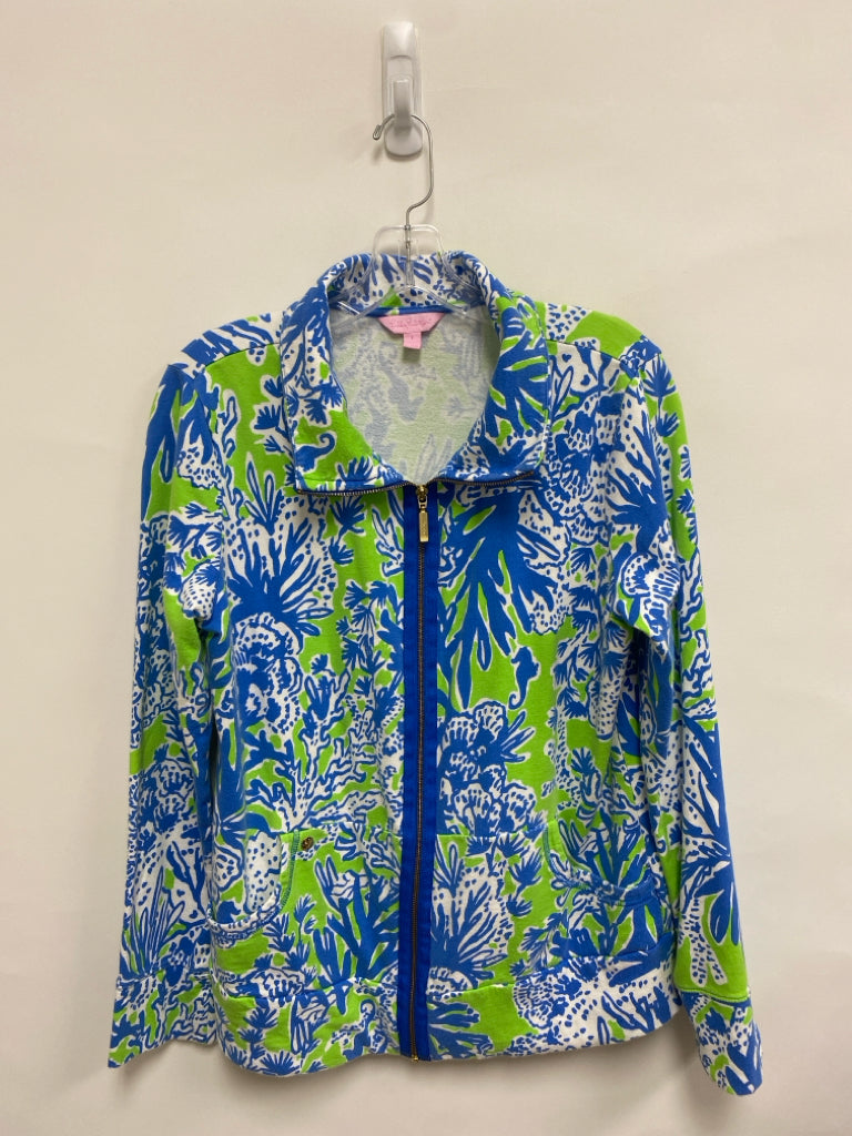 LILLY PULITZER Size L White Blue/Green Sea Coral Zip Down Ladies Jacket
