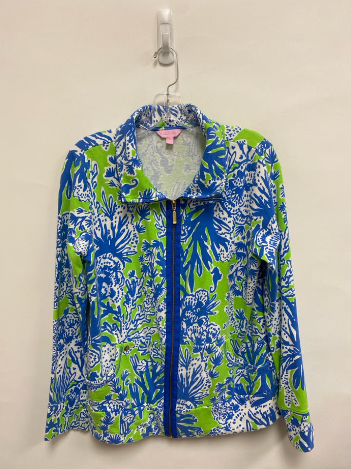 LILLY PULITZER Size L White Blue/Green Sea Coral Zip Down Ladies Jacket