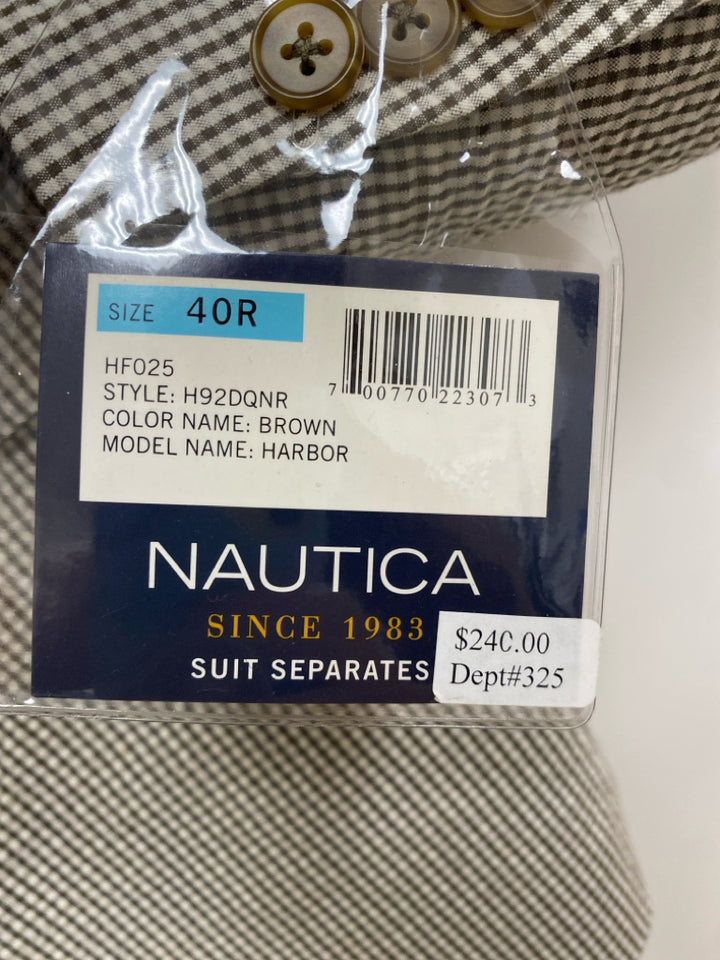 NWT Nautica Size 40R Cream/Brown Striped Seersucker Men&