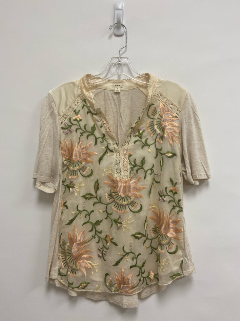 Tiny Size S Beige Green/Multi Flowers Embroidered Ladies Top