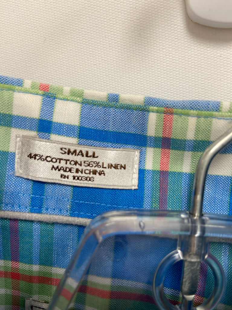 Peter Millar Size S Blue Green/White Plaid Button Up Men&