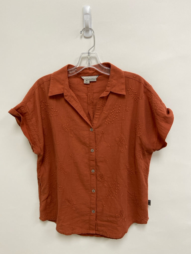 Royal Robbins Size M Terra Cotta Flowers Button Up Embroidered Ladies Top