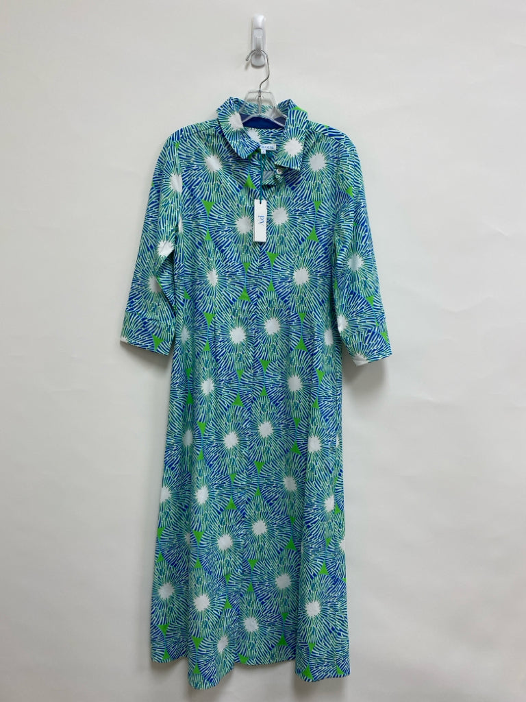 NWT Perlavera Size S Green Blue/White Print Ladies Dress