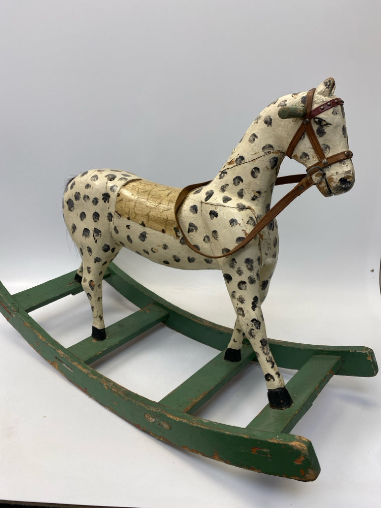 Black/Cream Green Wood Rocking Horse