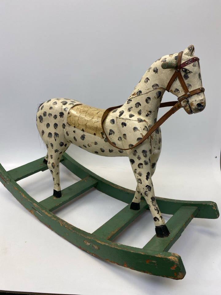 Black/Cream Green Wood Rocking Horse