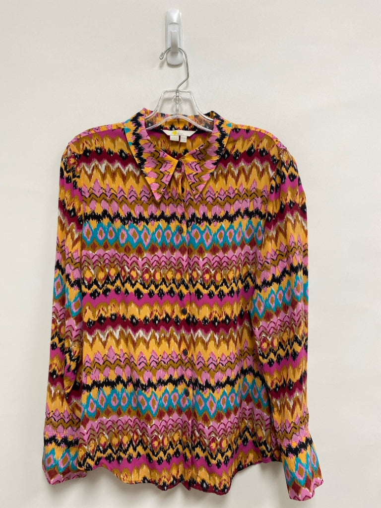 Boden Size 10 Orange/Pink Aqua/Black Zig Zag Button Up Ladies Top