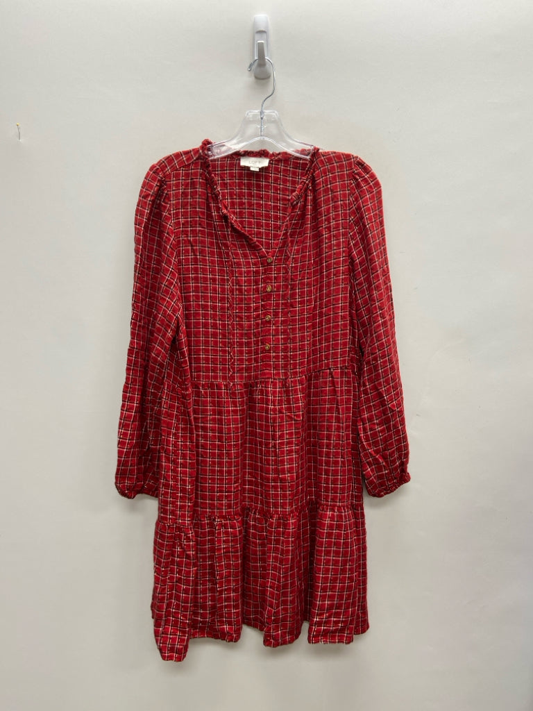 LOFT Size L Red/Gold Black/White Plaid Ladies Dress