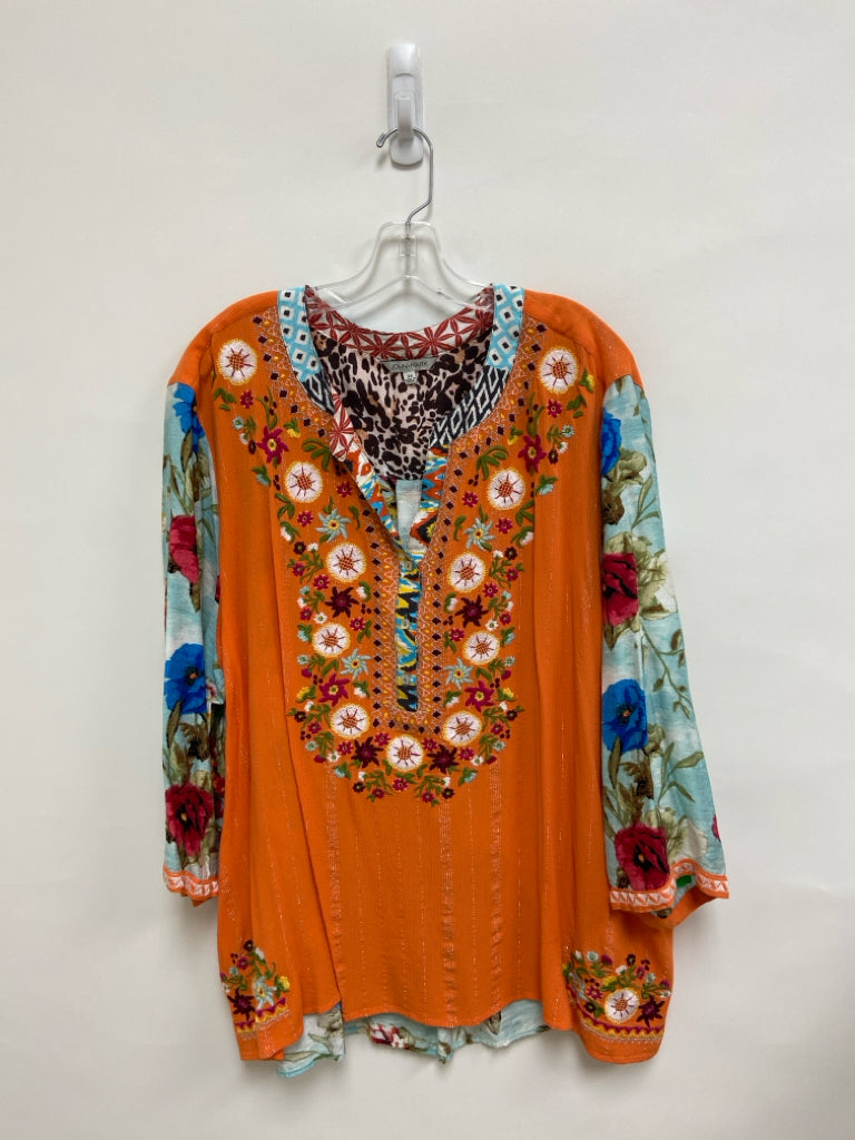 JOHN MARK  SIZE  3X Orange Blue/Green Flowers Embroidered Plus Size Top