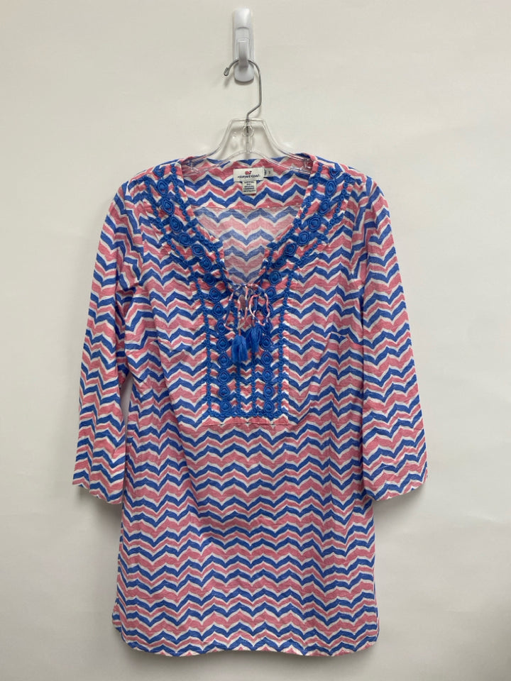 Vineyard Vines Size S White Pink/Blue Zig Zag Ladies Dress