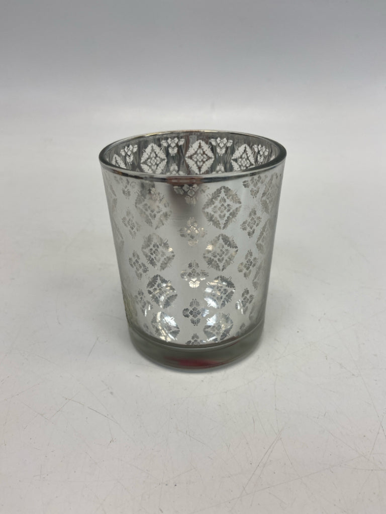 Silver Clear Print Glass Candleholder(s)
