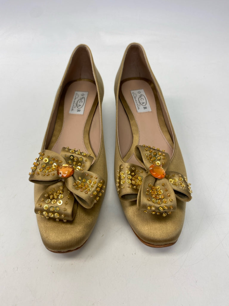 Oscar de la Renta  Size 8.5 Gold Beaded Satin Heels
