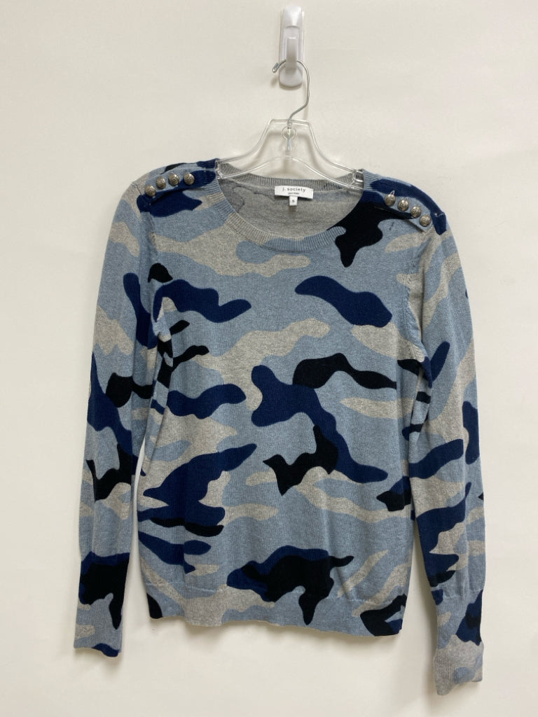 Size S Dusty Blue Gray/Navy Camouflage Ladies Sweater