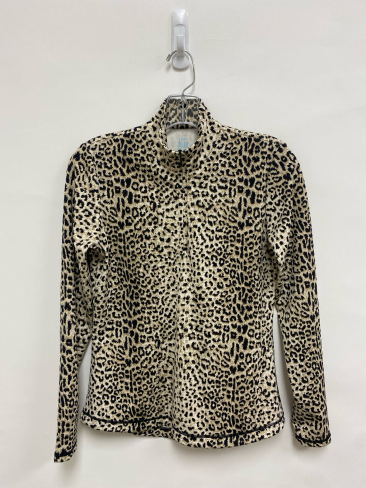 J McLaughlin Size XS Tan Black Animal Print Mock Neck Ladies Top