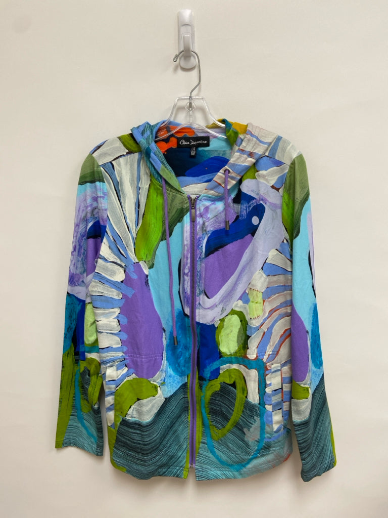 Size L White Green/Purple Abstract Zip Down Hooded Ladies Jacket