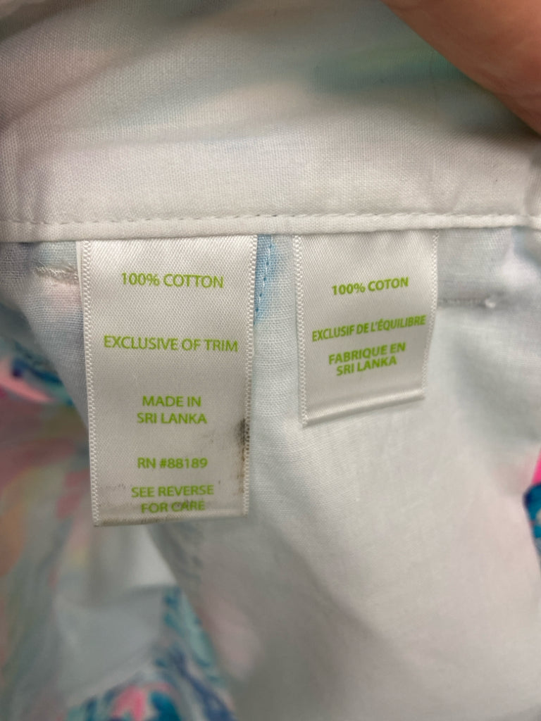 LILLY PULITZER Size 10 White/Blue Neon/Multi Abstract Ladies Shorts