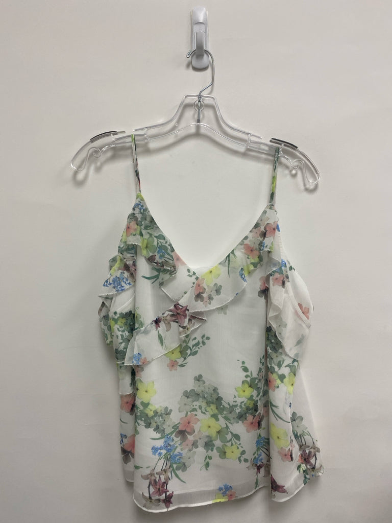 Ted Baker Size 10 White/Pink Green/Blue Ruffles Sleeveless Ladies Top