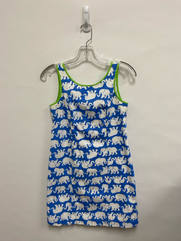 LILLY PULITZER Size 0 Blue White Elephant(s) Sleeveless Ladies Dress