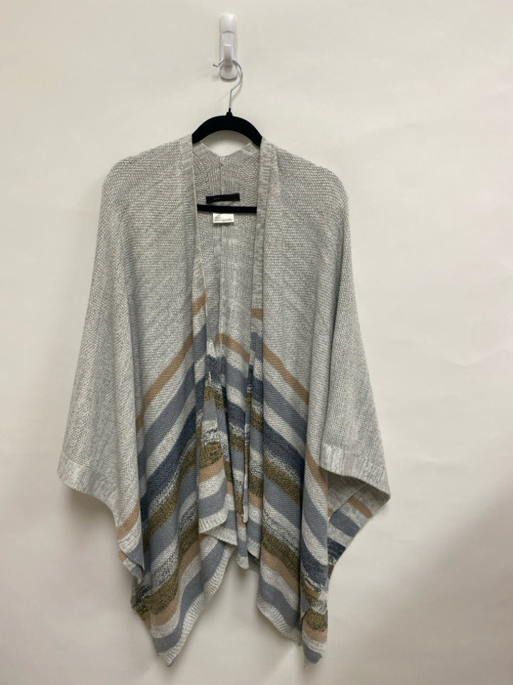 BCBG Size OSFM Gray Beige Stripes Cape Ladies Sweater