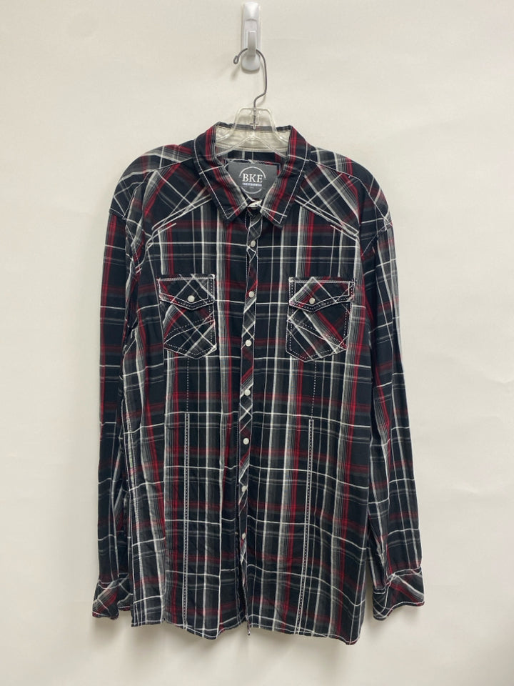 BKE Size 2X Black/Gray Red Plaid Button Down Men&