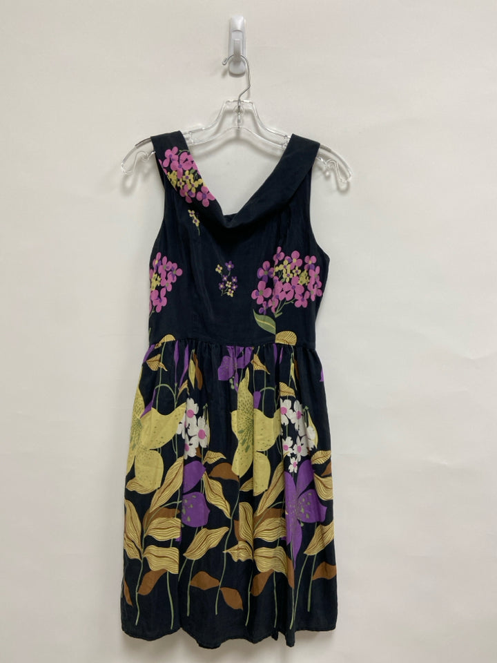 Corey Lynn Calter Size 4 Black Lavender/Yellow Floral Sleeveless Ladies Dress