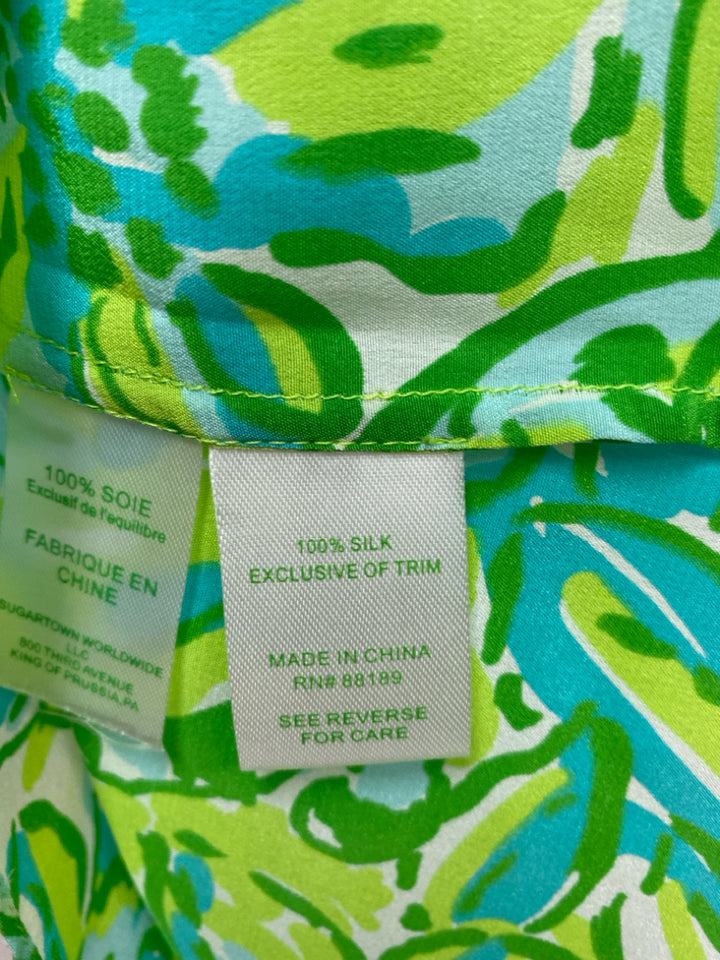 LILLY PULITZER Size XS Green Aqua/White Floral Sleeveless Silk Ladies Top