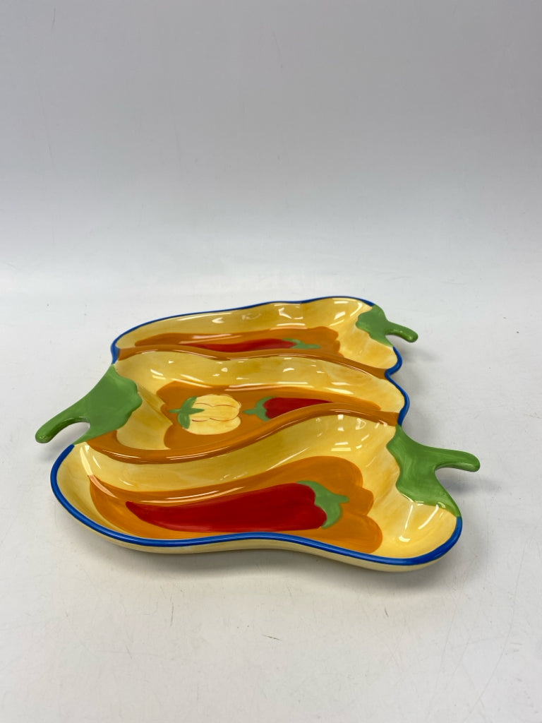 Yellow/Orange Red/Green Pepper Ceramic Serving Piece