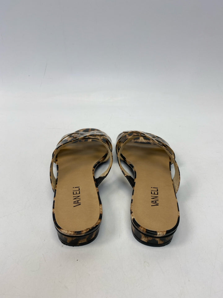 Vaneli  Size 10N Brown Black Animal Print Patent Sandals  **NARROW**