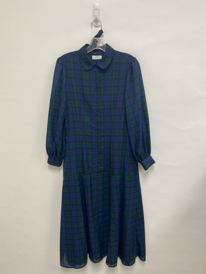 Untuckit Size S Blue/Green Black Plaid Puff Sleeve Ladies Dress