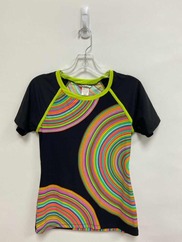 Trina Turk Size L Black Green/Multi Circles Ladies Top