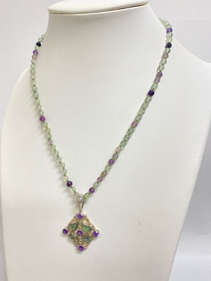 Purple Green Jeweled Necklace