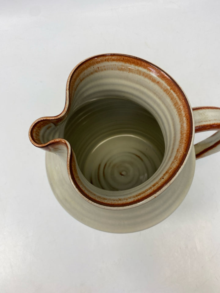 Cream Brown Trimmed Ceramic Pitcher