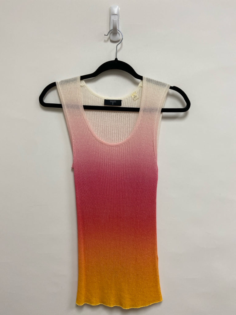 Tahari Size M White Pink/Orange Gradient Sleeveless Ladies Sweater