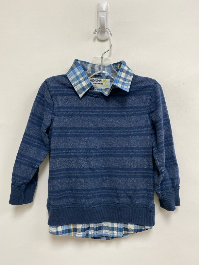 Osh Kosh SIZE 3T Navy Blue/White Plaid Overlay Boy&