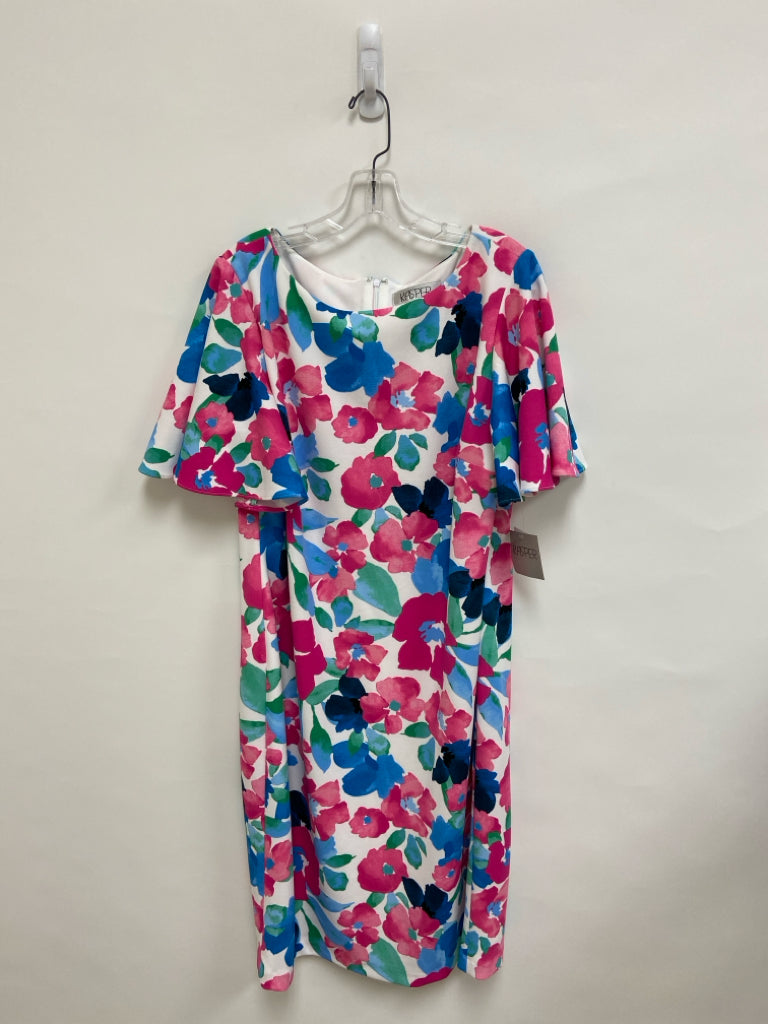NWT Kasper  SIZE  16 White/Pink Blue/Green Flowers Short Sleeve Plus Size Dress