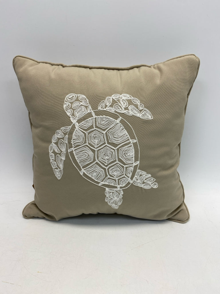 Khaki Turtle Embroidered Pillow