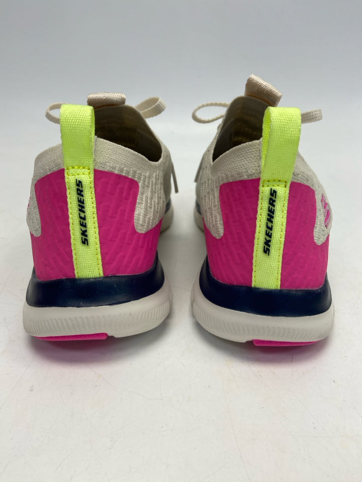 Skechers  Size 7 Cream Hot Pink Lace-up Fabric Sneakers