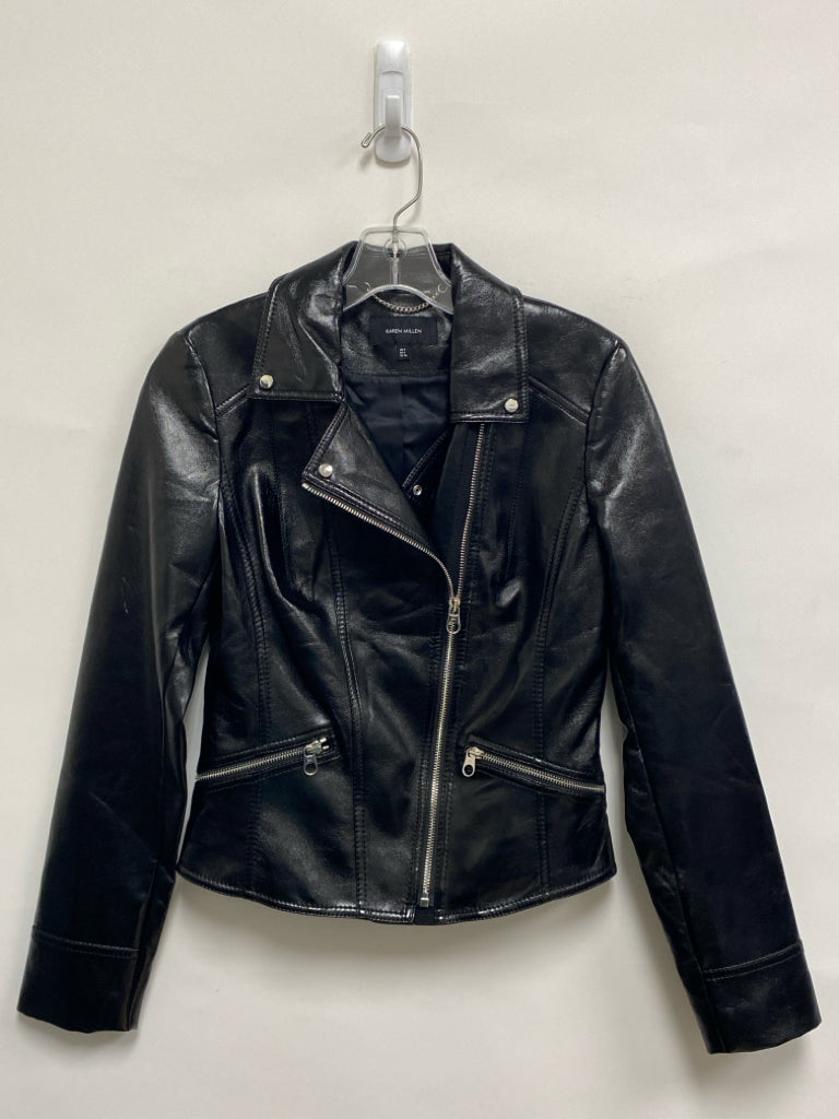 Karen Millen Size 4 Black Faux Leather Ladies Jacket
