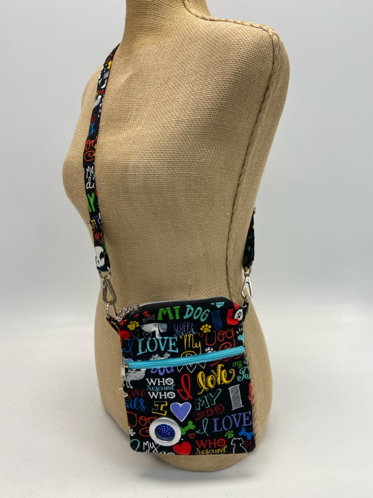 Black Multi Color Words Fabric Misc. Pet