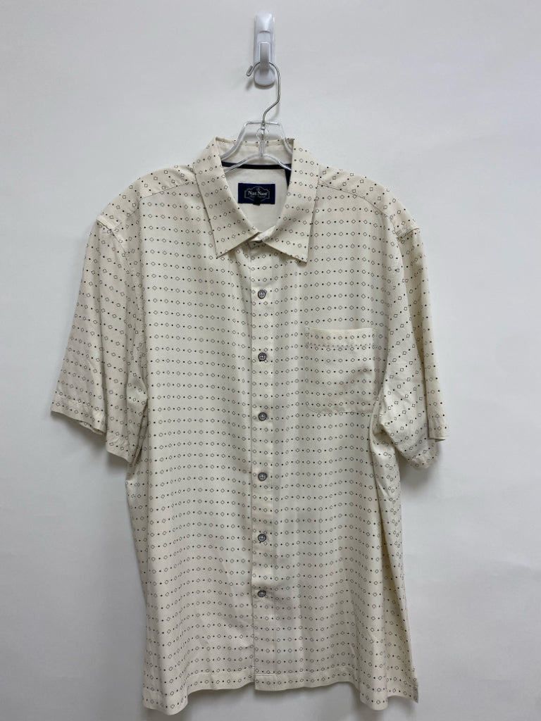 Nat Nast Size XL Cream Black Geometric Silk Men&