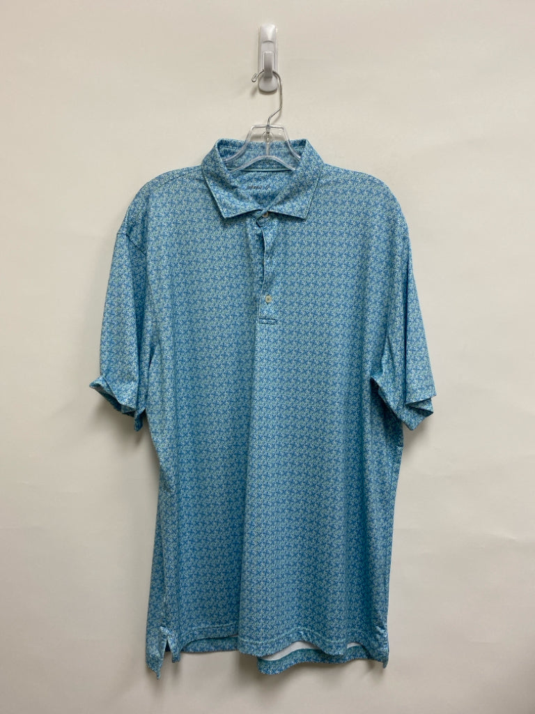 johnnie-o Size L Blue Aqua/White Print Polo Men&