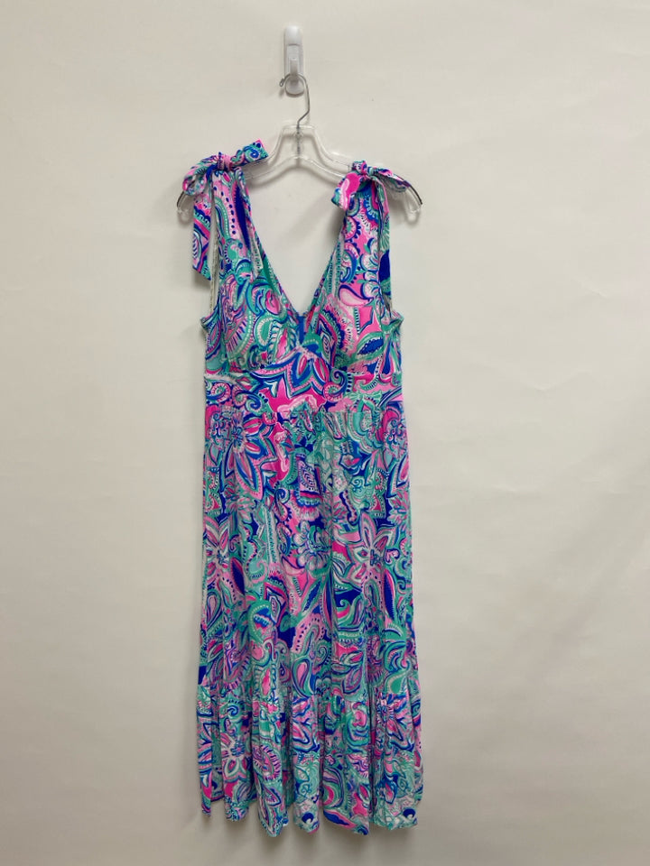 LILLY PULITZER Size 12 Aqua/Pink White/Blue Maxi Ladies Dress