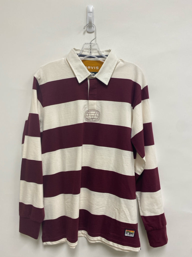 Orvis Size M White Burgundy Striped Men&