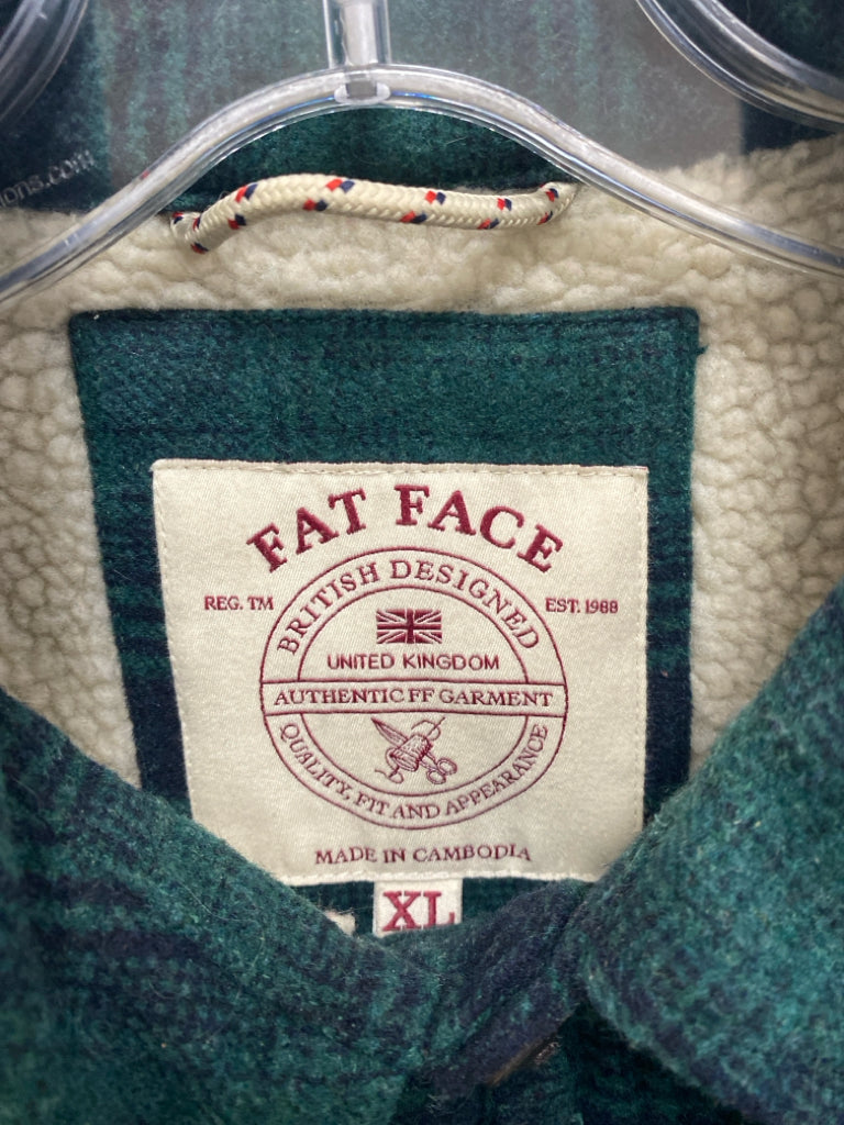 FAT FACE Size XL Navy/Green Plaid Button Up Wool Blend Men&