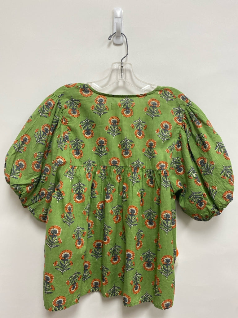 THML Size S Green Gray/Orange Floral Puff Sleeve Ladies Top
